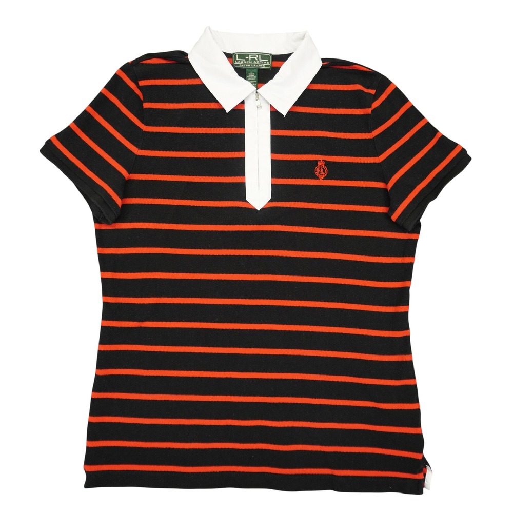 Lauren Active Ralph Lauren Polo Shirt Womens L Black Red Striped Quarter Zip